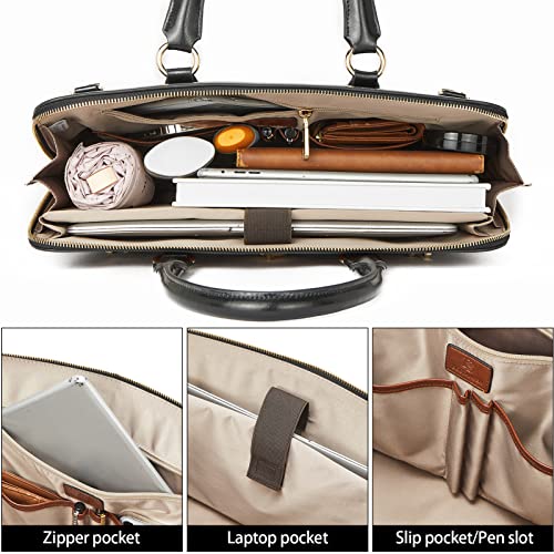 BOSTANTEN Briefcase for Women Leather 15.6 inch Laptop Shoulder Bag Office Work Crossbody Handbag - color: K-new Black With Brown