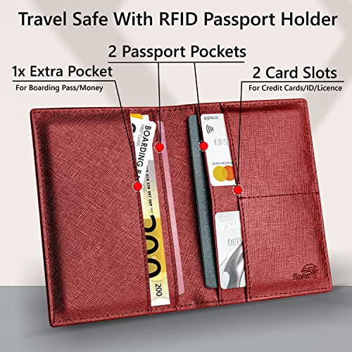 2 Passport Holder - Travel Essentials, RFID Blocking Wallet Credit Card Organiser, Plain Accessories Slim Cover For Men & Women - color: Red