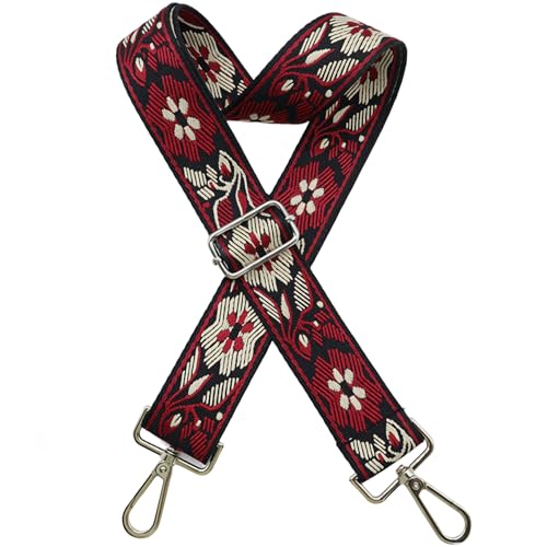 1.5" Wide Purse Strap Silver Hardware Adjustable Replacement Long Crossbody Bag Strap for Thick Shoulder Bags Canvas Handbags Straps - color: Silver Hardware-Dark Red