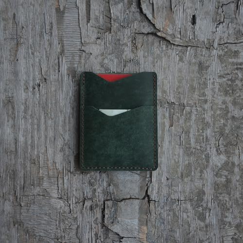 Front Pocket Card Case Slim Wallet Card Holder for Men & Women Minimalist Leather Wallet Card Holder Distressed Gifts - color: Blackish Green