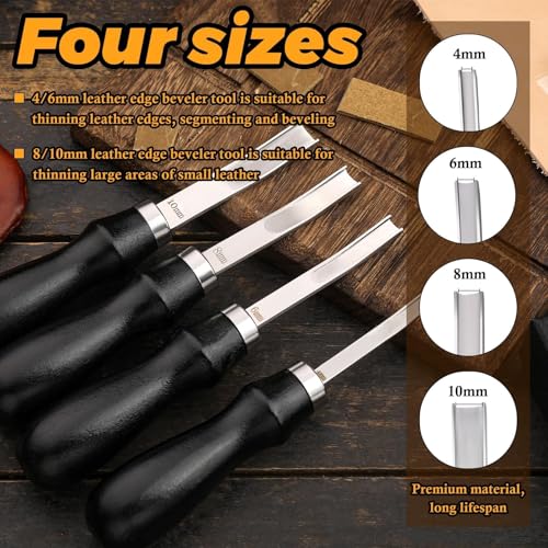 CBHGFEA 4 Size Leather Edge Skiving Bevelers Tool Set (4mm 6mm 8mm 10mm)