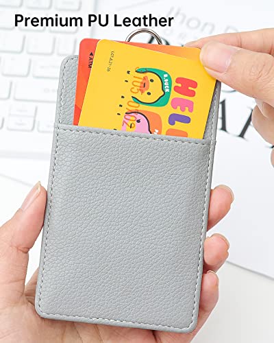 Teskyer Leather ID Badge Holder with Lanyard, Vertical Lychee Gray | Durable Nylon Lanyard, Rear Card Pocket, Scan Without Removing Card, Built to Last, Work & Cruise Ready - color: Lichee Gray, size: Vertical
