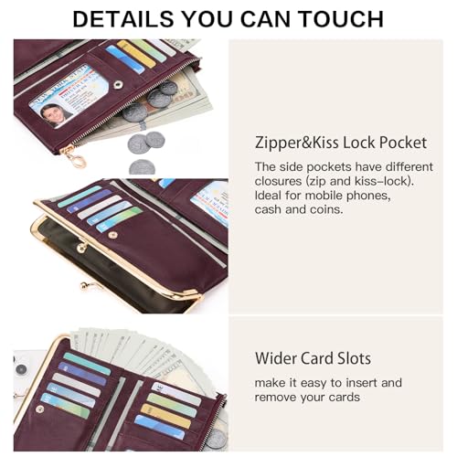 GOIACII Womens Wallet Kiss Lock Bifold Leather Wallets for Women Vine Red - color: A06 Vine Red