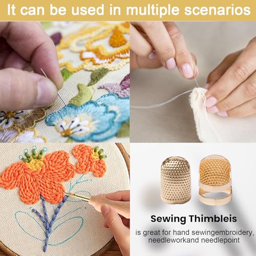 1 Pcs Adjustable Metal Sewing Thimble Finger Protector Open Top Ring Thimble Fingertip Shield for Quilting Embroidery Hand Sewing Tool(Copper, M) - color: Copper|M