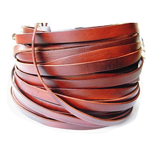 Glory Qin 5 Yards 10mmx2mm Genuine Cow Hide Flat Leather Strip, 10mm Wide Real Leather Craft for Jewelry Making LeatherRush (Brown) - color: Brown