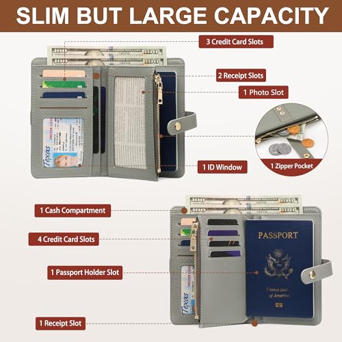 Small Wallet Women RFID Blocking Vegan Leather Slim Thin Bifold Credit Card Wallet Passport Holder Ladies Travel Wallet Mini Purse with Zipper Pocket - color: Green