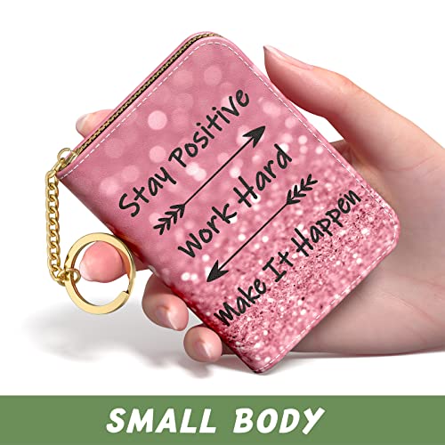 Credit Card Holder for Women, Small RFID Wallet Slim Leather Card Case - color: B-Work Hard, size: Keychain