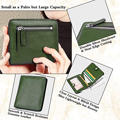 Small Leather Wallet for Women, Ladies Credit Card Holder RFID Blocking Women's Mini Bifold Pocket Purse - color: Green Rfid Blocking