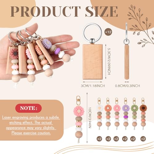 Wavyknot 12 Set Daisy and Wood Beadable Keychain Bars Bulk Laser Engraving Blanks Keychain Kit for DIY Crafts Jewelry(Pastel) - color: Pastel, style: Wood