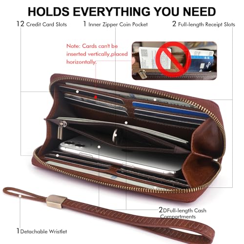 Leather Long Wallet Women With Wristlet,RFID Blocking(darkbrown) - color: a2-darkbrown