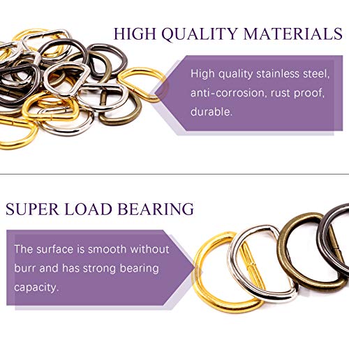Swpeet 120Pcs 3/4 Inch - 20mm 4Colors Multi-Purpose Metal D Ring Semi-Circular D Ring for Hardware Bags Ring Hand DIY Accessories (Mixed Color, 3/4 inch) - color: Mixed Color, size: 3/4 inch