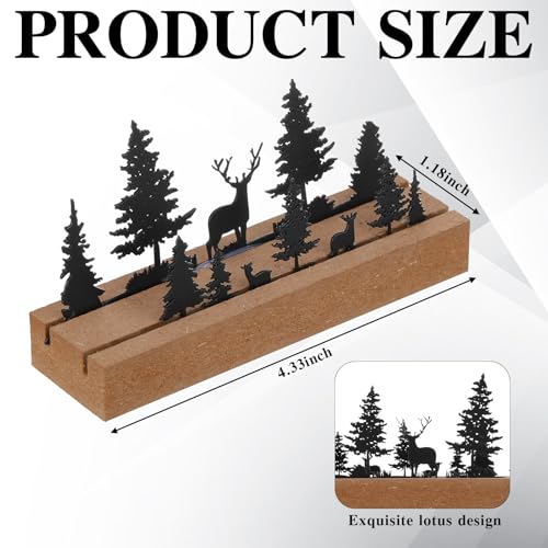 CroBlissful 2 Pcs Deer Forest Business Card Holders for Desk, Wood&Metal Black Mountain Range Forest Reindeer Silhouette Business Card Display Stand for Home Office - size: Wood, style: Deer