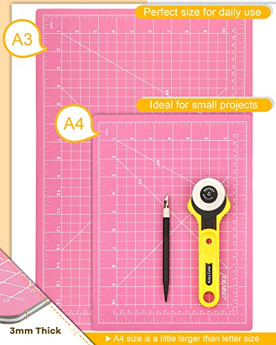 Density-upgraded 9"x12" Self Healing Cutting Mat, Idemeet Rotary Sewing Mat for Crafts, 5-Ply Blade Table Protector Cut Board for Fabric Leather Cutting Quilting Modeling Hobby Project, A4, Pink - color: Pink, size: 12"L x 9"W