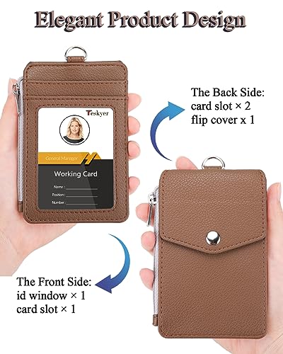 Teskyer ID Badge Holder with Lanyard, Lanyard Wallet, Lychee Coffee - color: Lichee Coffee, size: 3.1" x 4.7"