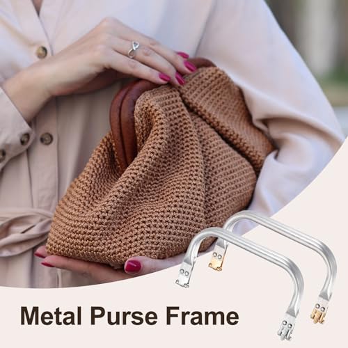 MECCANIXITY 2 Pcs Metal Purse Frame, 22cm/8.6" Rectangle Aluminum Purse Frame Kiss Lock Clasp Bag Hardware Replacement for DIY Sewing Bag Clutch Making Supplies, Light Gold/Silver