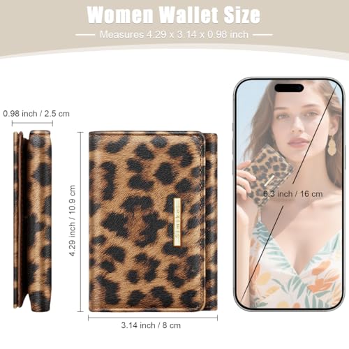 Leopard Wallets Women Luxury Faux Leather Cheetah Print Wallet | Chic RFID Blocking Womens Small Trifold Credit Card Holder Ladies Mini Purse, Leopard Print - color: Leopard