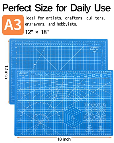 Density-upgraded 18"x12" Self Healing Cutting Mat, Idemeet Rotary Sewing Mat for Crafts, 5-Ply Blade Table Protector Cut Board for Fabric Leather Cutting Quilting Modeling Hobby Project, A3, Blue - color: Blue, size: 18"L x 12"W