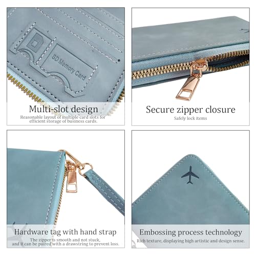 Passport Holder for Travel Wallet,RFID Detachable Wrist Strap Wallet | Leather Travel Card Sleeve for Men Women - color: Light blue