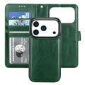 Bocasal Detachable Wallet Case Card Holder for iPhone 17 Pro, Green | RFID Blocking Kickstand Card Slots Holder PU Leather Magnetic Shockproof Wrist Strap Removable Flip Protective Cover 6.3 inch - color: Green