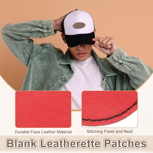 MECCANIXITY Blank Leatherette Patches, 2.5 Inch Round Faux Leather Hats Patches with Adhesive Iron-on Heat Press Laserable Rustic for Hats DIY Fabric Repair Sew(Red, Pack of 25) - color: Red