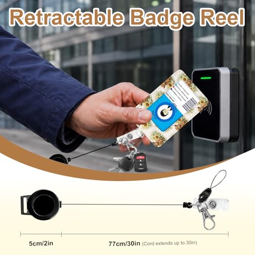 Highland Cow Sunflower ID Badge Holder with Breakaway Lanyard, Adjustable Lanyards for Id Badges Keys,Retractable Badge Reel w/360° Clip,RFID Blocking Card Holders for Women Office Staff Teacher Nurse - color: Highland Cow Sunflower