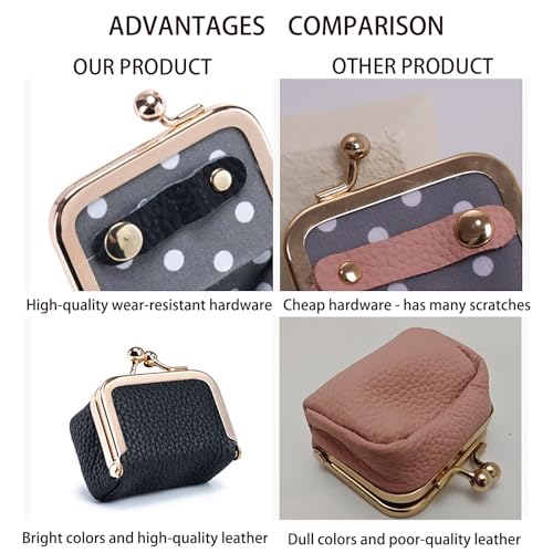 Genuine Leather Mini Jewelry Box for Women, Travel Jewelry Case & Coin Purse with Kiss Lock, Holds Earrings, Rings, Necklace, Bracelet, Ideal Gift for Her (Black) - color: Black - 2.5in