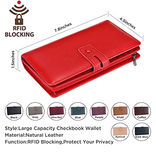Itslife Womens Wallet,Large Capacity RFID Blocking Leather Wallets Credit Cards Organizer Ladies Wallet with Checkbook Holder - color: 1-Red