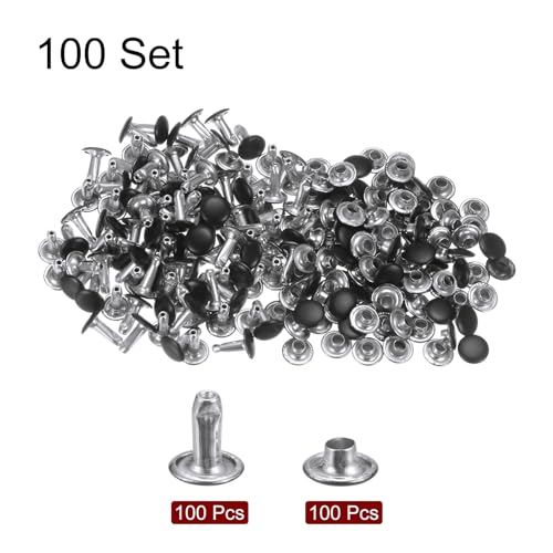 HARFINGTON 100 Sets 8mm x 10mm Metal Double Cap Leather Rivets Snaps Studs Fasteners with 3pcs Setting Tools for Leather Craft DIY Repair Decoration, Matte Black - color: Matte Black, size: 8mm x 10mm