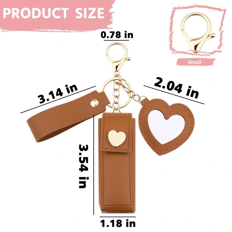 Sisadodo Lip Oil Lipstick Case with Mirror Lip Oil Lipstick Holder Key Chain for Car Keys Keychains Lipstick Organizer Case - color: Brown-
