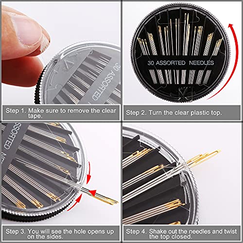 60Pack Sewing Needles for Hand Sewing Repair, 6 Sizes Assorted Needles with 4 Threaders, Hand Sewing Needles, Large Eye Stitching Needles, Embroidery Needles, Sewing Sharp Needles(Pink&Black 60PCS) - size: 60PCS PINK&BLACK