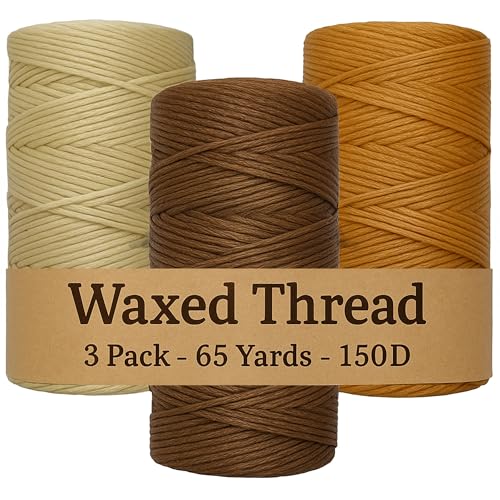Waxed Thread 3X Wax Thread, 65 Yardx0.8mm Wax String, 150D Waxed Leather String in Cream, Tan and Brown, Perfect Dream Catcher Supplies - color: Cream, Tan and Brown