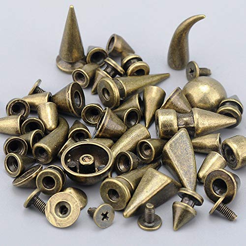 YORANYO 270 Sets Mixed Shape Spikes and Studs Bronze Color Screw Back Bullet Cone Studs and Spikes Rivet Kit with Install Tools for Leather Craft Clothing Shoes Belts Bags Dog Collars DIY Rivets - color: Bronze