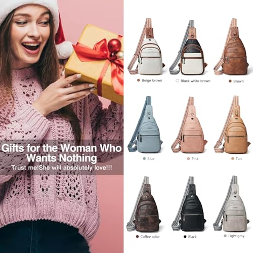 LATMAP 7L Sling Bag For Women Faux Leather Anti Theft Small Casual Daypack Backpack Fanny Pack Crossbody Chest Bags Purse Waterproof Brown - color: Brown
