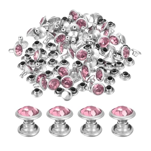 uxcell 60 Sets Rhinestone Rivets, 8mm Leather Rivets Crystal Rivets Stud Rapid Double Cap Rivets for DIY Leather Craft Fabric Clothes Belt Bags, Pink - color: Pink, size: 8mm