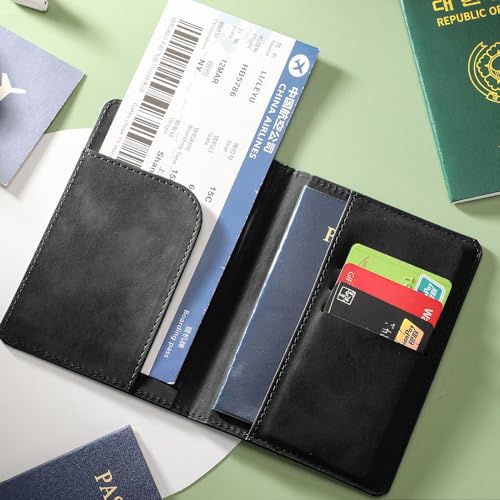 Passport Holder for Travel, US Passport Cover and Card Slot Combo - color: Black