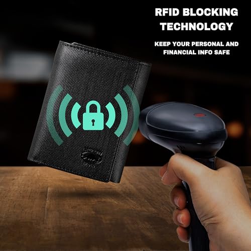 Stealth Mode Trifold Wallet - RFID Blocking Wallet with Flip ID Holder - Leather Case for Money, Credit Cards - Mens Organizer, Divided Billfold, Identity Protection - Men's Gifts (Black Crunch) - color: Black Crunch