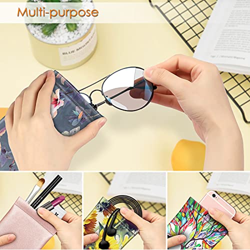 FINTIE Soft Eyeglasses Case with Cleaning Cloth, Squeeze Top Glasses Pouch | Sunglasses Eyewear Bag, Vegan Leather, For Reading /Prescription Glasses Storage, For Women Daily Carry - color: Blooming Hibiscus