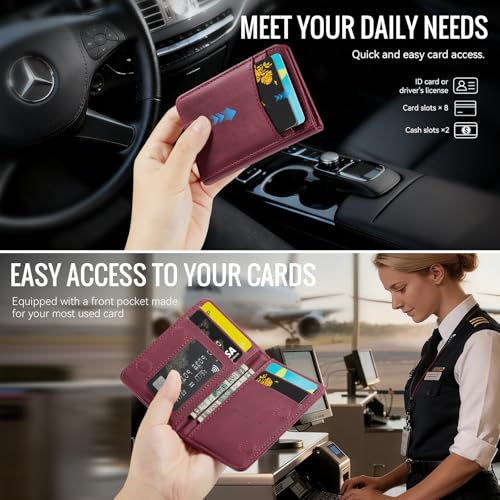Slim Wallet for Women RFID Blocking Credit Card Holder Bifold Front Pocket Mini Wallet with 8 Card Slots and 2 Cash Pockets, Minimalist PU Leather Small Travel Purse Compact Gift, Burgundy - color: Burgundy