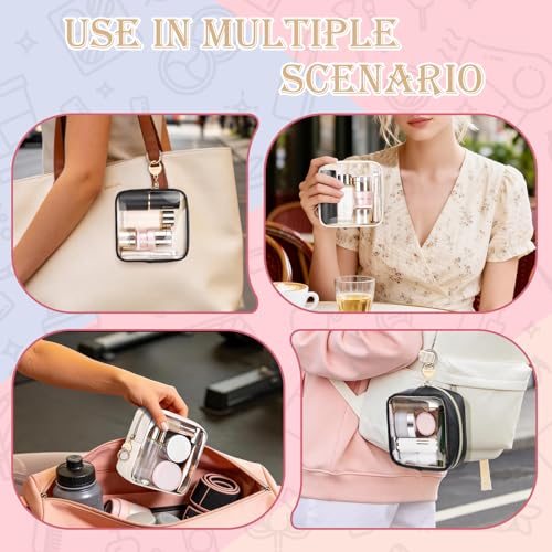 4.9" Clear Small Makeup Bag for Purse, TPU Mini Cosmetic Bag with Ring Buckle, Portable Small Makeup Travel Toiletry Pouches for Women, Birthday/Wedding/Christmas (Black) - color: Clear-Single-sided Black