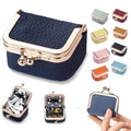 Genuine Leather Mini Jewelry Box & Coin Purse for Women, Travel Jewelry Case with Kiss Lock, Holds Earrings, Rings, Necklace, Bracelet, Coins (Dark Blue) - color: Dark Blue - 2.5in