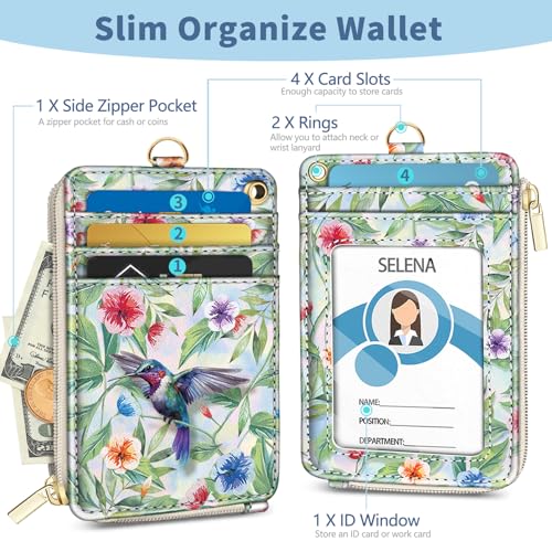 Bird Lanyard Wallet with Id Badge Holder Keychain for Card Women - color: Bird