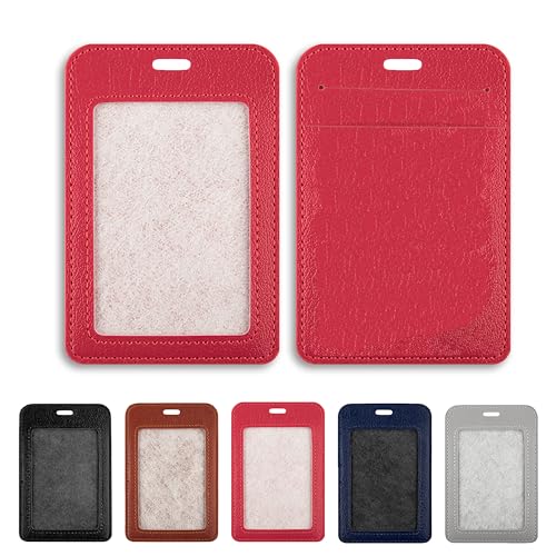 1 Pack Badge Holder, Leather ID Badge Holder with Window, ID Card Holder | Vertical ID Holder, ID Card Holder for Office Factory Nurses School Teacher Students - color: Red, size: 1 Pcs