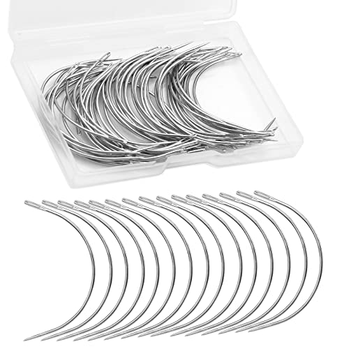 Curved Needles, 50 PCS Curved Sewing Needles, Curved Upholstery Needle | Curved Needles for Hand Sewing,Leather Needles for Hand Stitching, Weaving Needles for Hair, Leather Repairing and Crafts - style: 50 PCS A