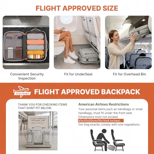 40L Travel Backpack for Men, Carry On Backpack Flight Approved, Grey | PU Leather, Flight Approved, Laptop Sleeve, Expandable, for College Travel - color: Grey