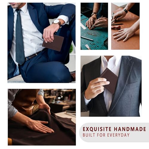 Travelambo Genuine Leather Wallet for Men with Gift Box - Handmade Bifold Stylish - Mens Wallets Rfid Blocking with 2 ID Windows - color: Oil Wax Ochre