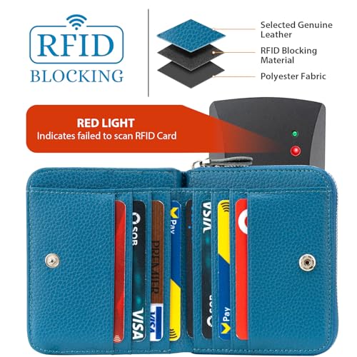 XINNSTAR Genuine Small Wallet for Women, Slim RFID Blocking Credit Card Holder with ID Window, Compact Purses for Women with 9 Card Slots - color: Blue