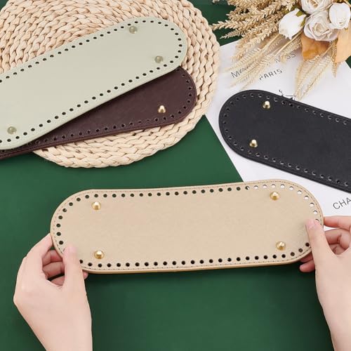 PH PandaHall 4pcs PU Leather Bottom Shaper Pads, 4 Colors Oval Bag Bases Knitting Crochet Bottom Base Pad Purse Bottom with Holes for DIY Crochet Handbag Shoulder Bag Making, 11.8x3.9inch - size: 11.8x3.9 inch