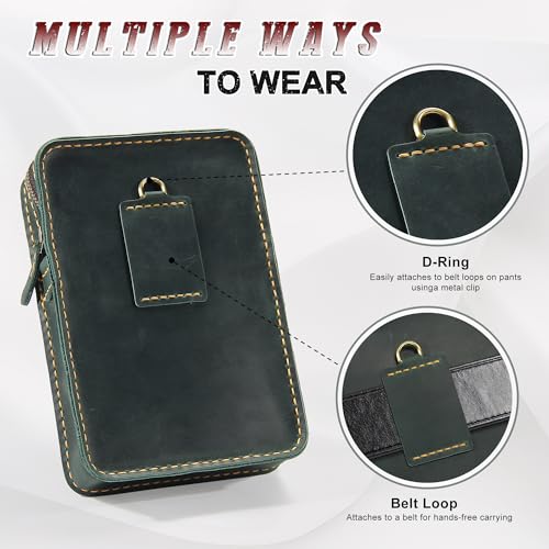 Handmade Leather Phone Holster Purse with Belt Loop, Small Crossbody Bag for Women Men, Phone Pouch With Card Wallet - color: Green