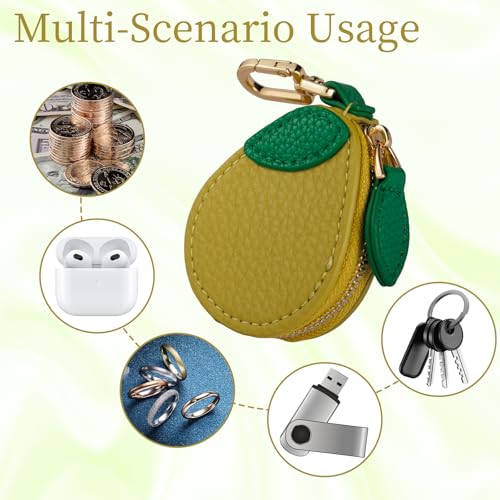 Fruit Coin Purse Bag Charm Keychain, Mini Charm Kawaii Leather Coin Purse Pouch Holder for Airtag Handbag Tote Wallet - color: Avocado