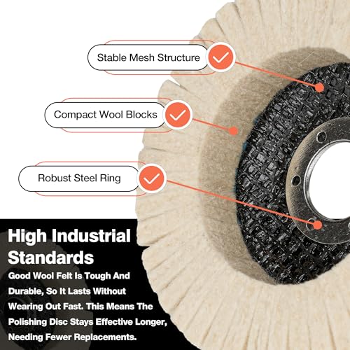 4.5" x 7/8" Vertical Wool Polishing Disc for Angle Grinder, 5 Pack | Wool Buffing Wheel Pad for Polishing Rough Surface to a Mirror Finish, for Metal Aluminum Marble Wood - style: 5pack-Vertical Wool Polishing Disc